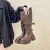 2026 Neue Mode Plateau Damen Ritter Hohe Stiefel Modische Gürtelschnalle Dicke Sohle Schuhe Damen Zum Hineinschlüpfen Moderne Lange Stiefel