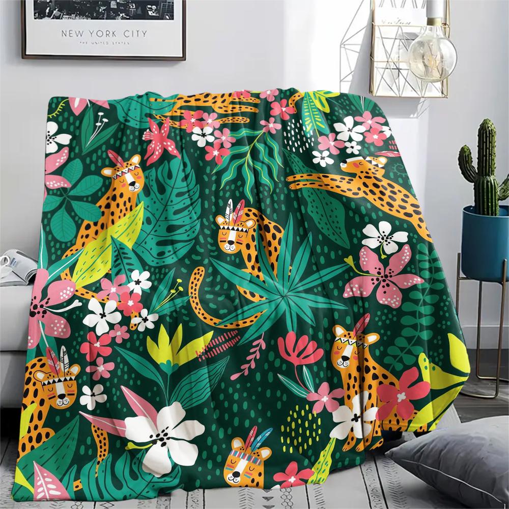 1Pc Jungle Leopard Print Flannel Blanket, High Quality Comfortable for All Seasons, Home Decor, Warmth and Comfort, Perfect for Christmas Gifts