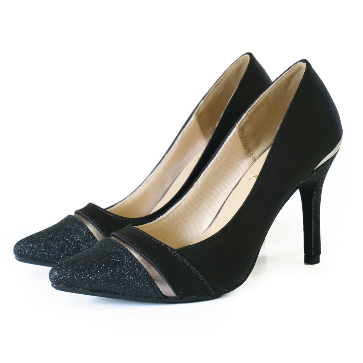 [AmiAmi] Women s Pumps, Glittery, Leg-Lengthening, Pointed Toe, Comfortable, Easy to Walk In, KH7525 (M (23.5cm), Black)