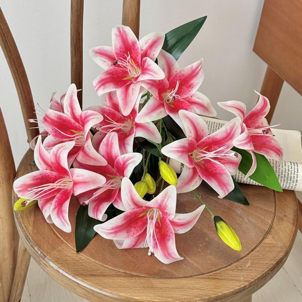 2-Kopf Künstliche Lilienblüten Weiß Real Touch Künstliche Faux-Pflanzen Mehrblütig Rosa Falsche Lilienzweige Wohnzimmer-Dekorationen