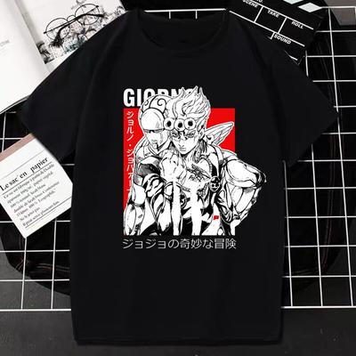Plus Size Jojo Bizarre Adventure Anime Unisex T Shirts Cool Printed Cotton Black Tees