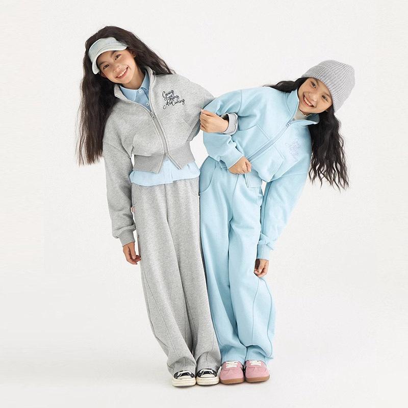 Dívčí školní dětská tepláková souprava 2ks Bavlna Abeceda Cvičení mikina s dvojitým zipem Bunda+tepláky Dětský Jogger Outfit 5-16 Yr