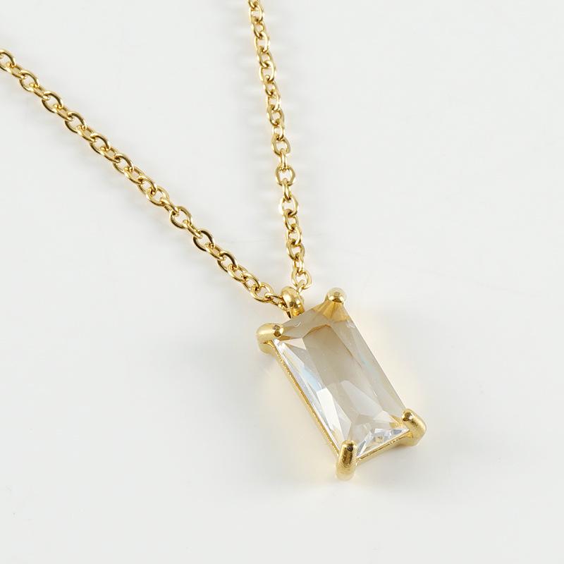 18K Stainless Steel Zircon Pendant Necklace - Women's Minimalist Geometric Square Clavicle Chain