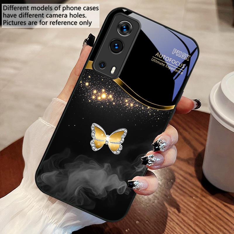 Pink Butterfly Ash Blue For Vivo Y76 16 55 V29 Lite 5G 25 23 30 iQOO Z9X 12 Pro Neo X200 100 90 60 Tempered Glass Phone Case