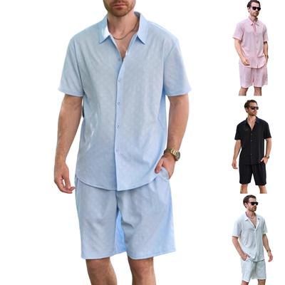 Stehkragen Knopf Kurzarm T-Shirt, Hemd und Shorts Set