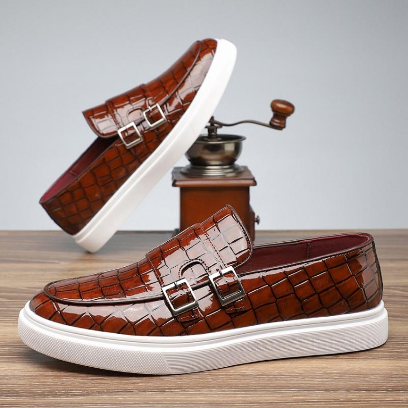 Designer Men's Alligator Pattern Monk Strap Loafter Leisure Platform Shoes Male Walking Dress Wedding Footwear Zapatos Hombre