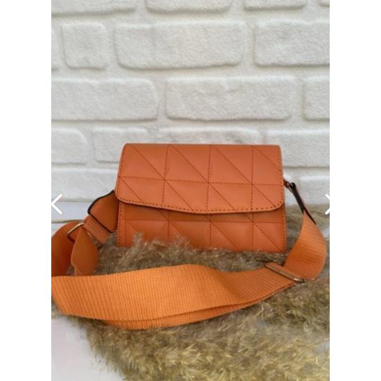 Gesteppte Damen-Umhängetasche mit orangefarbenem Säulenriemen