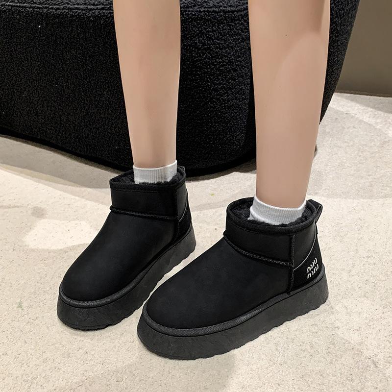 Muffin Thick-soled Snow Boots Women's 2025 Waterproof Short Tube Heightening Cotton Shoes Warm Velvet Bread Shoes New In Winter