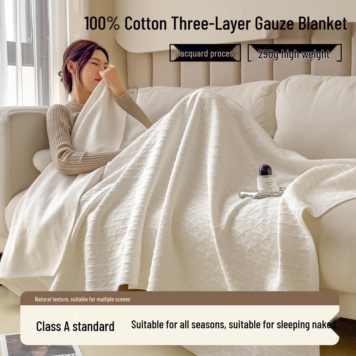 

Class A Pure Cotton Three-Layer Gauze Blanket: Summer Cool, All-Season Jacquard Nap & Air Conditioning Quilt 100x150cm Single Summer Blanket