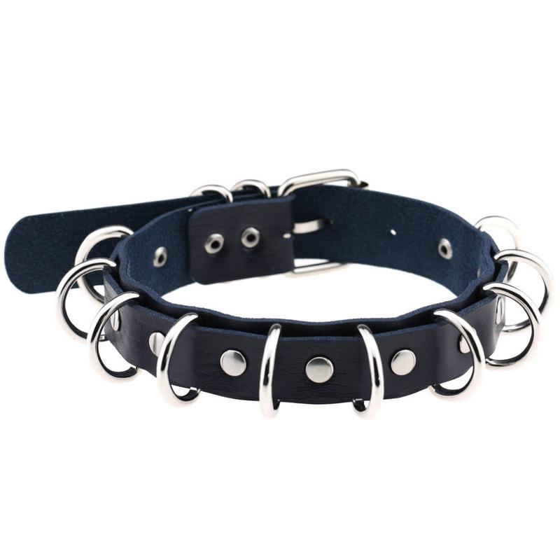 PU kožený gotický náhrdelník obojok Sexy špica okrúhly prsteň Kľúčna kosť Punk Rock Retiazka Choker Opasok Nastaviteľný golier Choker Cosplayer Halloween doplnok
