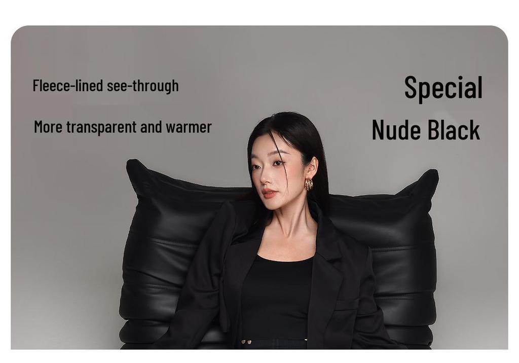 Women's Fleece-Lined Sheer Black Tights: Thick, Nude Feel Base Layer for Autumn/Winter.