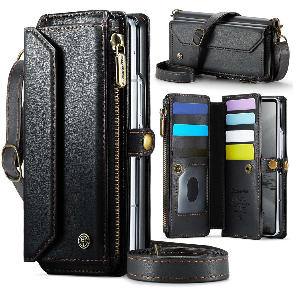 Custodia di Lusso in Pelle per Samsung Galaxy Z Fold 8 Ultra Portafoglio Tasca con Zip Blocco RFID Slot per Carte Copertura Integrale Antiurto