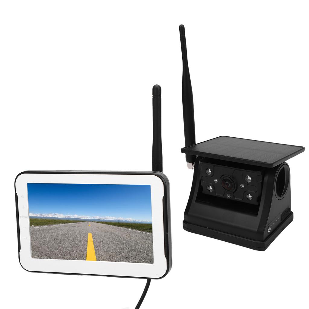 Magnetische Solar-Funk-Rückfahrkamera 5-Zoll-Display 1080P 150 Grad Weitwinkel 24 Stunden Akkulaufzeit 2,4-Hz-Signal Nachtsicht für Wohnmobil Anhänger LKW