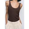 Brown French Style Knitted Women Clothes Shoulder Strap Cotton T-shirt Cami Sexy White Inner Wear Women Clothes U Collar