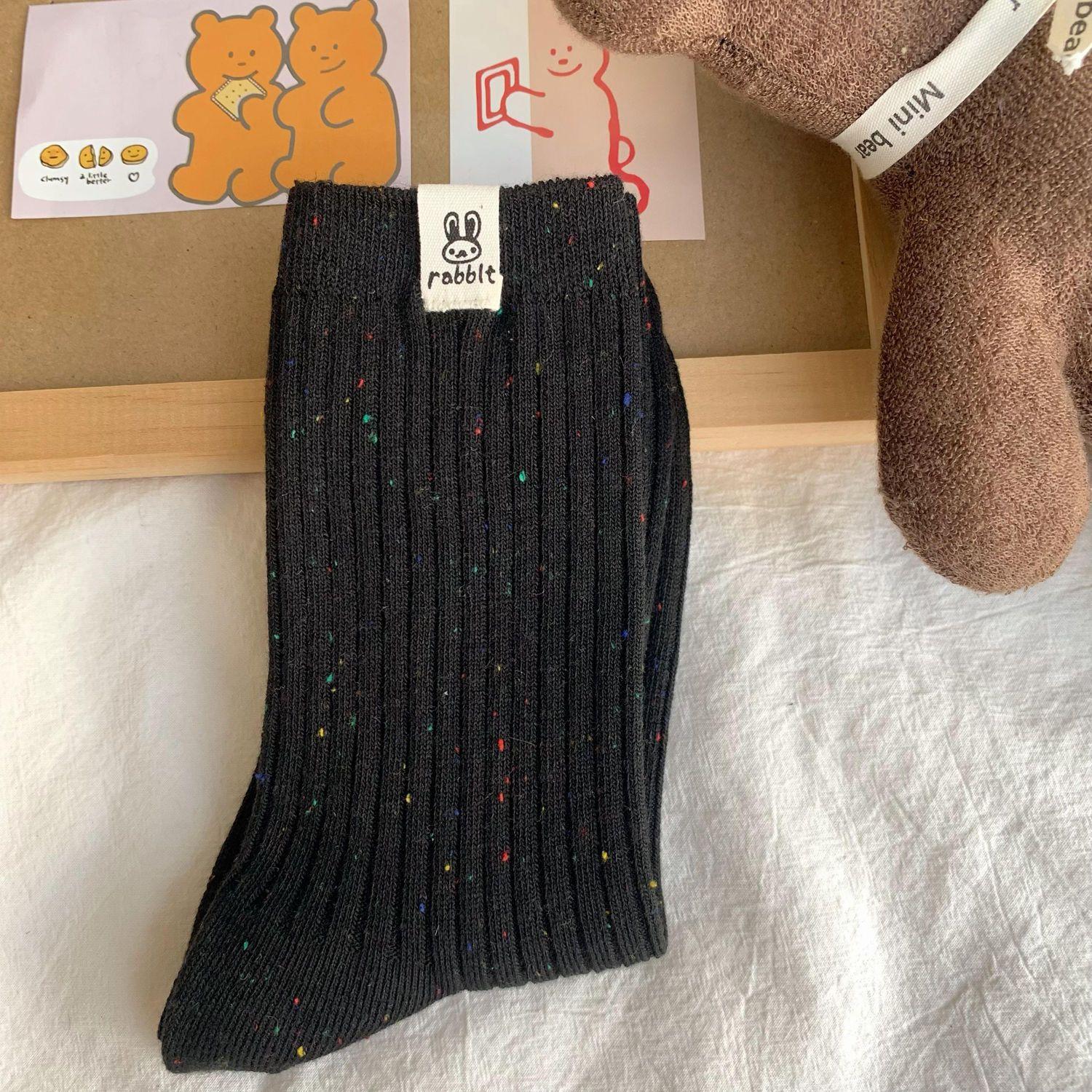 

Носки женские майяровые носки средней длины ретро корейские чулки с этикеткой однотонные хлопковые носки с точечной пряжей One Size чёрный