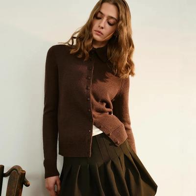 Single-breasted Knitted Cardigan Women's Autumn and Winter New High-end Long-sleeved Top Thickened Soft Waxy Lapel Sweater Jacket