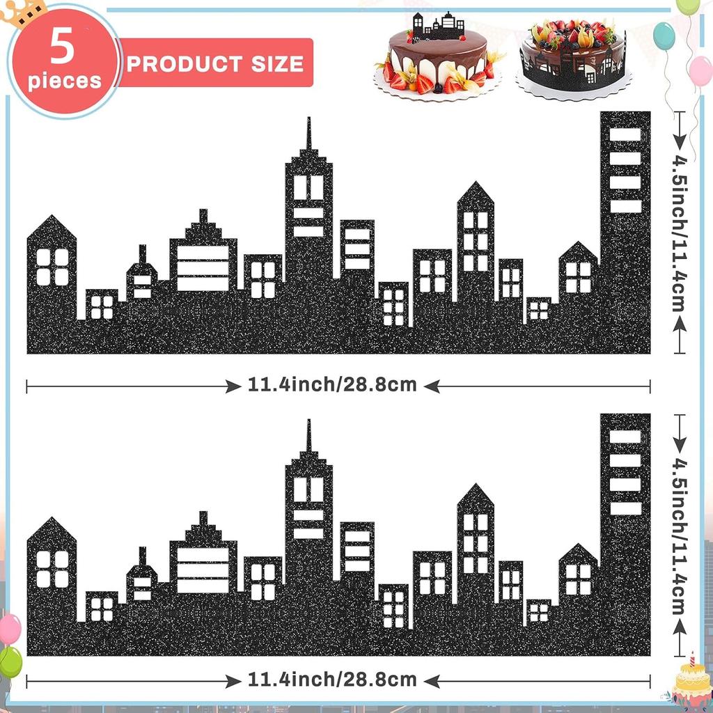 5PCS Scenic Theme Cake Border Decoration Cake Side Border Stick or Lay on Cake Toppers Birthday Cake Decor Accessories for Party