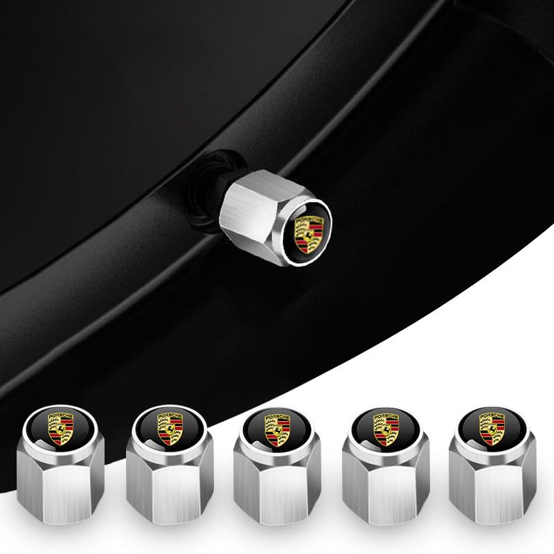 5er-Set Metall Auto Rad Reifen Ventil Luftventilkappe Für Porsche Panamera Macan Boxster Cayman Cayenne 911 718 Dekorationszubehör