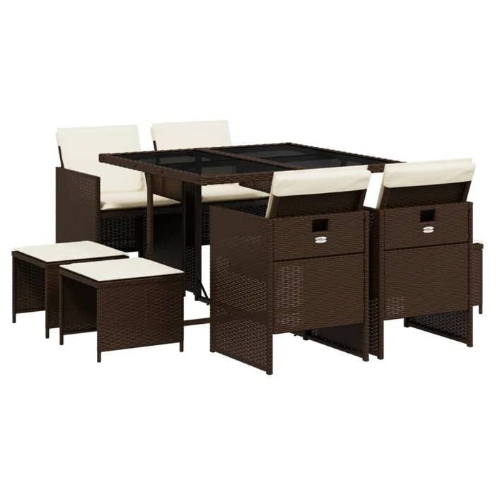 VidaXL Garden Dining Set and Cushions 9 Pcs Brown Poly Rattan 3277724