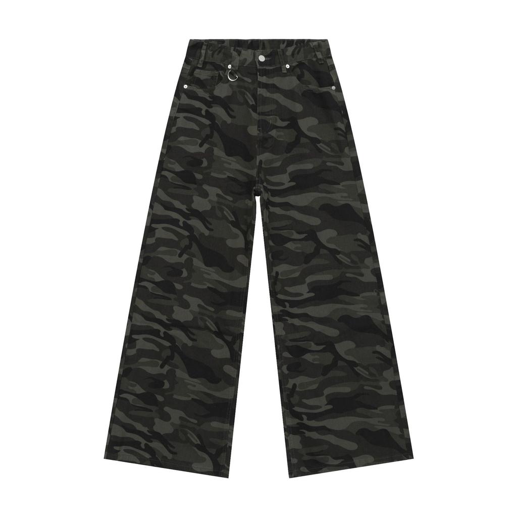 Men's Clothing | American Loose Versatile Drape Straight Wide Leg Mopping Camouflage Jeans Trend