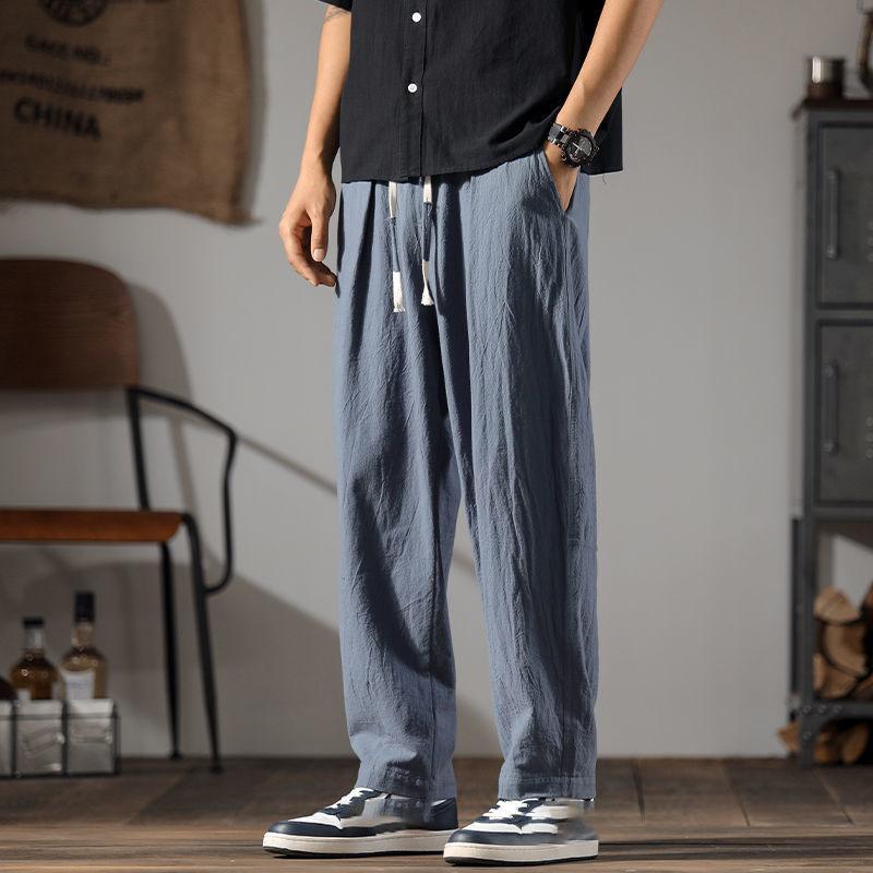 Men Cotton Linen Pants Summer Straight Casual Ice Silk Sweatpants Male Wide Leg Oversize Linen Trousers 2026 New