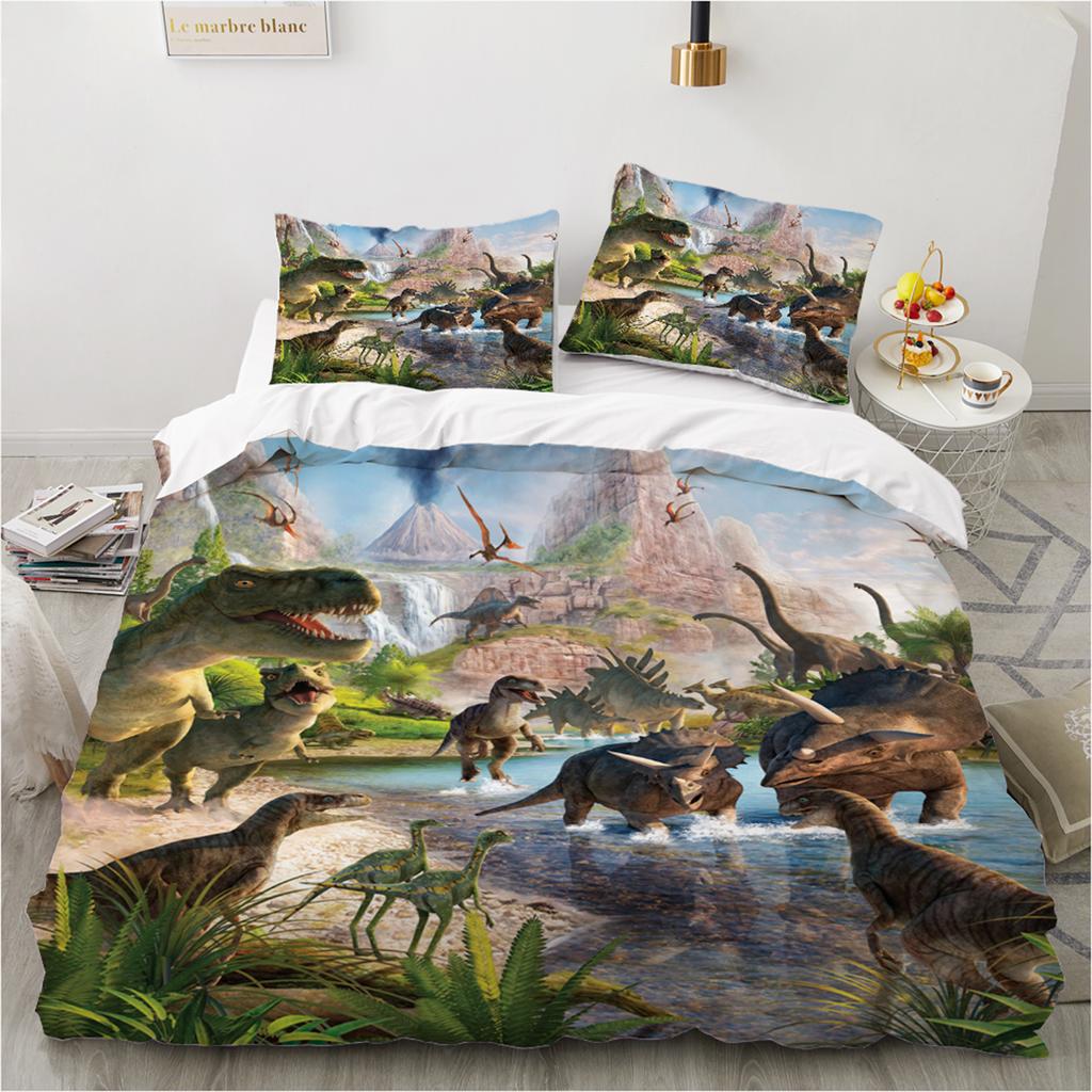 Jurassic Dino Bettwäsche Set 240x220cm 140x200 Queen Mikrofaser Bettbezug Set mit 2 Kissenbezügen für Jungen Kinder Kinderzimmer Dekor
