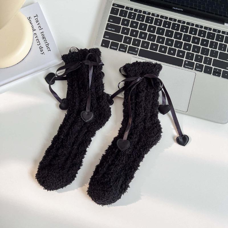 Coral fleece women's socks thickened warm love strap sleep socks autumn and winter home leisure cute medium tube socks