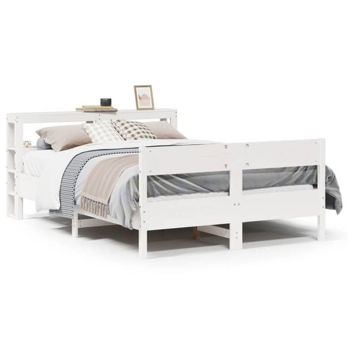 VidaXL Bed Frames and Headboard White 140x190 Cm Solid Pine Wood, Bed, Bedroom Furniture, Wooden Bed, Bed 3306199