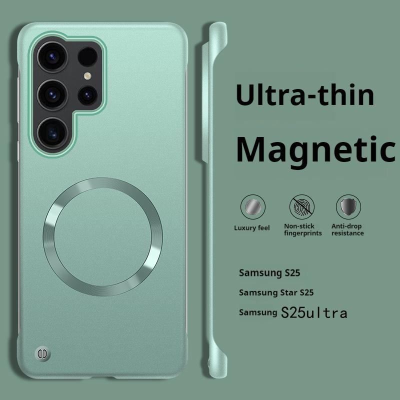 

Thin Metallic Paint PC For Magsafe Magnetic Case For Samsung S26 S25 Edge S24 S23 S22 Plus Ultra S24FE A56 A55 Borderless Cover For S24 FE зелений