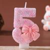 Handmade Pink Bow Birthday Number Candles (0-9) for Cake Decoration