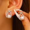 Pearl Teardrop Stud Earrings Sparkling Pave Setting Jewelry