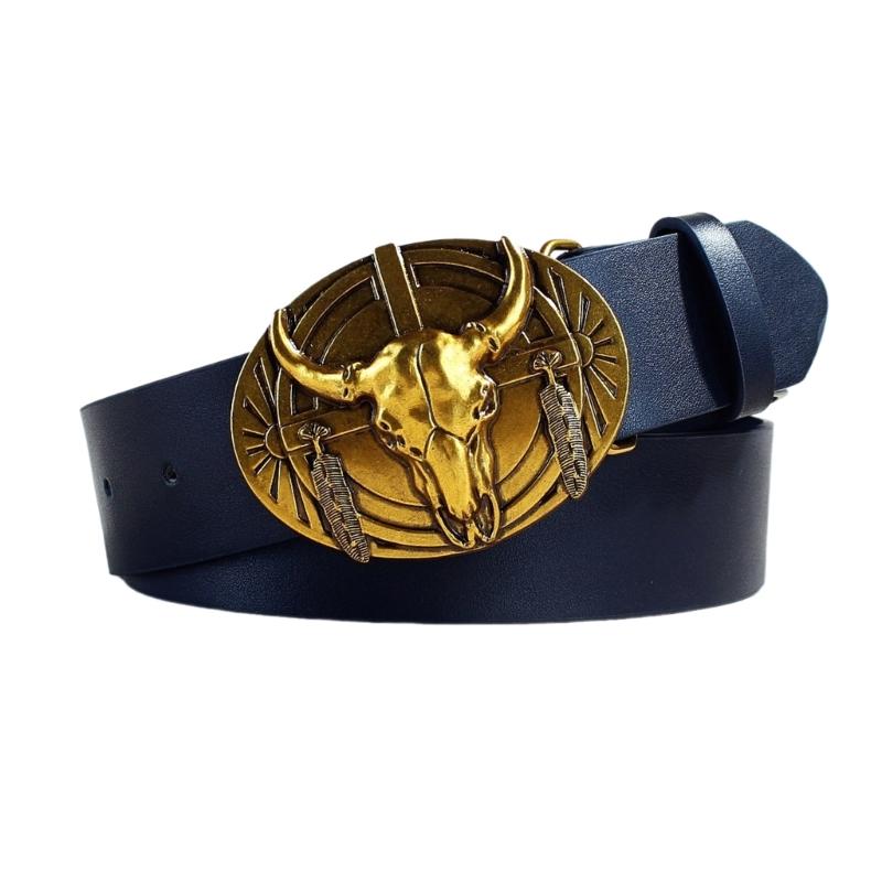 

Vintage Carved Buckle PU Belt for Women Hiphop Dancing Belt Bull Head Buckle Waistband Western Belt for Adult Unisex 1