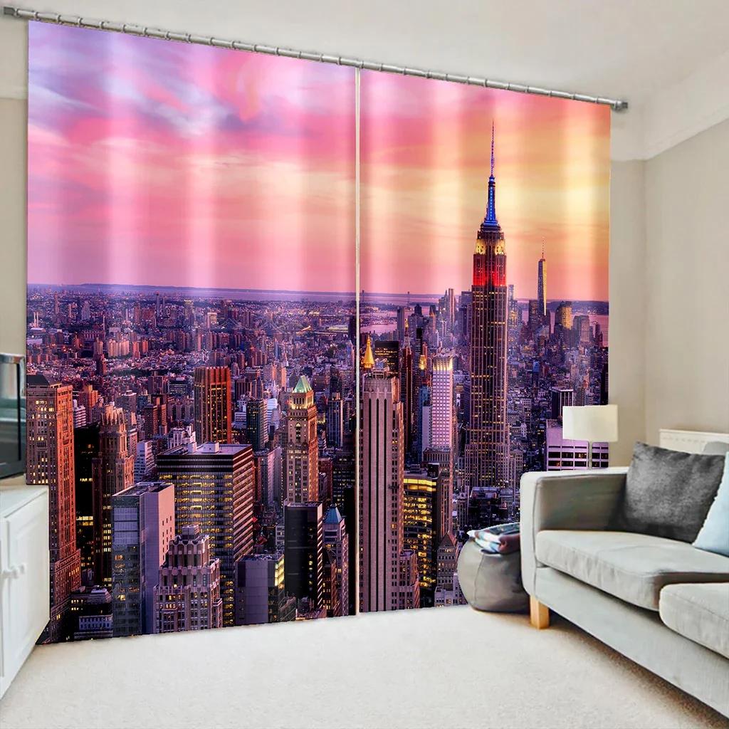3D 2 Panel New York City Night View Curtains for Bedroom Living Room Floor-to-ceiling Window Kitchen Blinds cortinas Rideaux