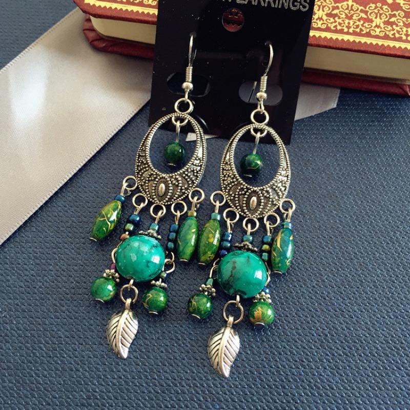 Bohemian Vintage Silver Earrings Muse Jewelry Face Skinny Earrings Tassel Long Earrings