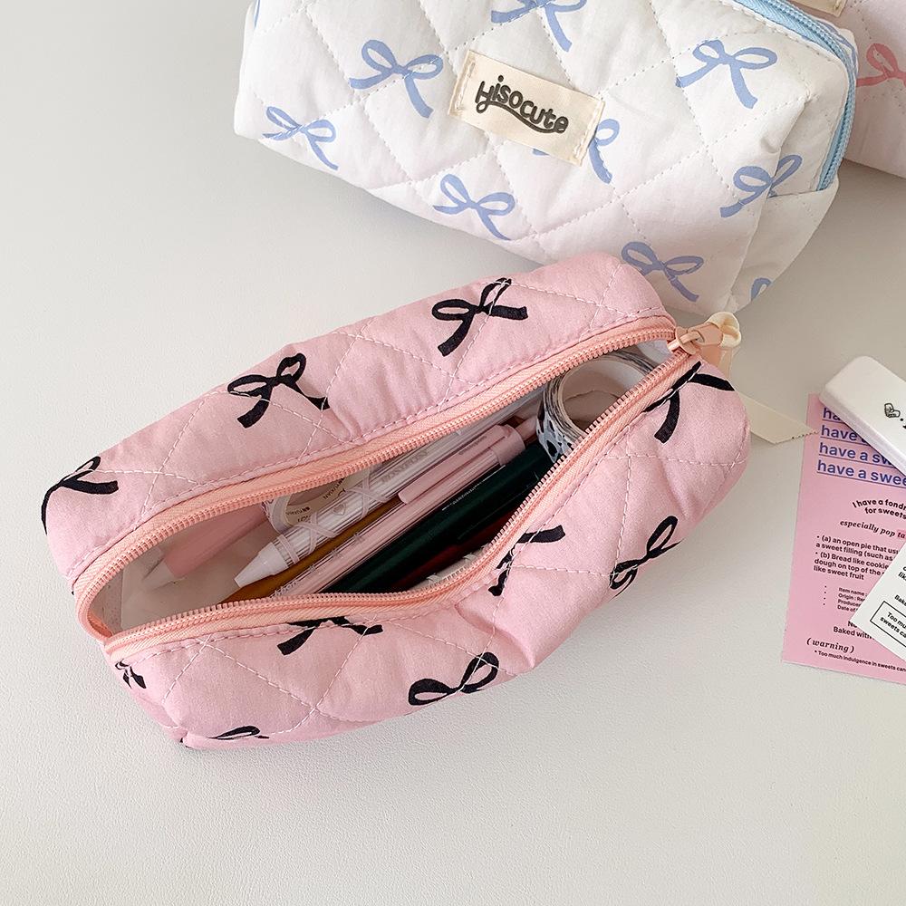 New Korean Bow Makeup Bags Woman Cosmetic Bag Portable Toiletry Bag Student Stationery Bag Pencil Case Makeup Brushes Organizer