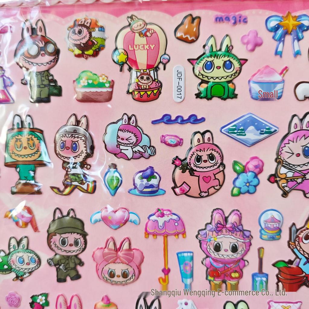 Labubu 3D Cartoon Double-Layer Bubble Stickers: Fun Foam Stickers for Kids' Rewards