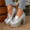 High Heels Women Mary Jane Shoes Retro Bows Elegant Chunky Heel Women Wedding Shoes Fashion White Round Toe Platform Sandals
