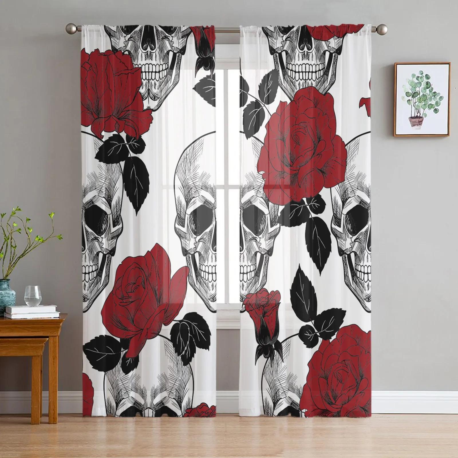 

Terror Skull Transparent Drapes Living Room Window Panel Soft Tulle Drapes For Bed Chamber Cooking Area Household Ornamentation Transparent Fabric W135 x H115cm x1&Grommet Top