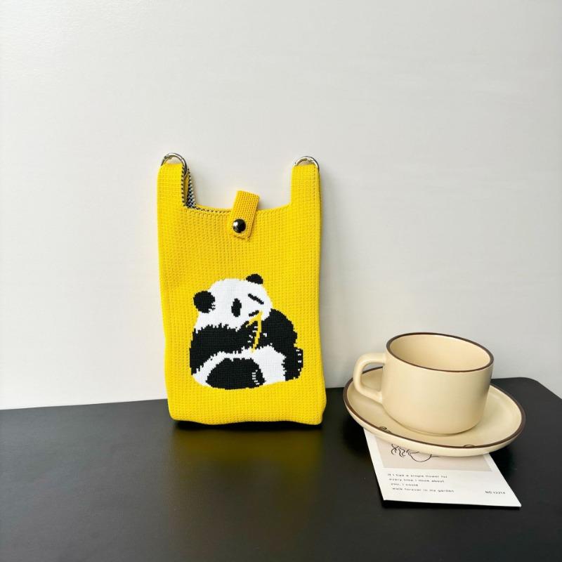 Panda Mobile Phone Bag Cute Knitted Bag High Sense Personality Versatile Dopamine Shoulder Messenger Bag Dopamine Wind