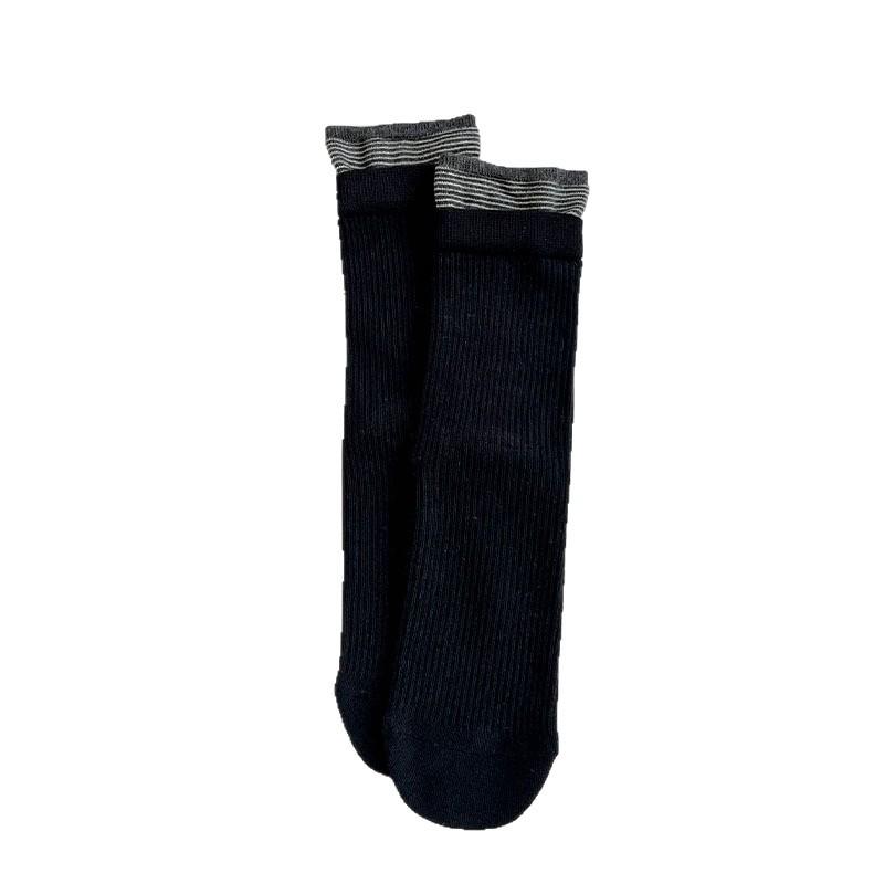 Women's Korean-Style Ribbed Vertical Stripe Contrast Puffy Socks - Versatile Cotton Patchwork