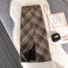 Women's Retro Plaid Wool Midi Skirt - High Waist, Slimming, A-Line, with Slit for Autumn/Winter