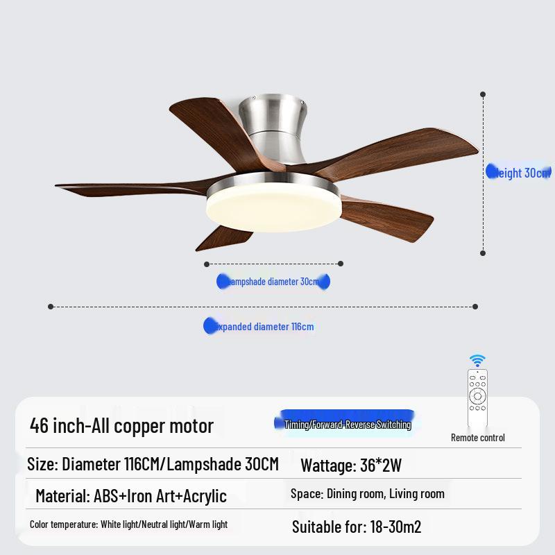 Walnut Retro Ceiling Fan Light with Straight Blades, Mid-Century Style for Bedroom or Restaurant