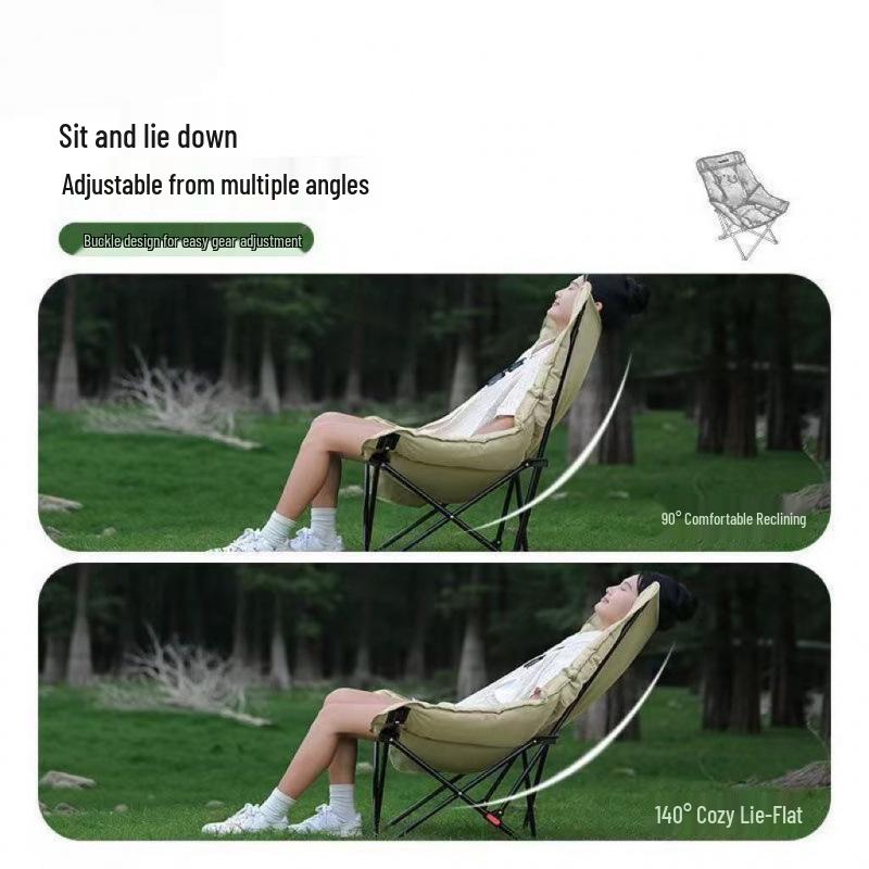 Adjustable Reclining Foldable Moon Chair with Cotton Padding for Outdoor Camping and Picnics