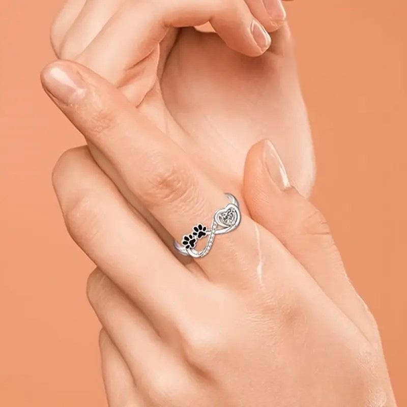WOSIKATE Creative Puppy Paw Print Ring For Women  CopperPlated Exquisite Heart-Shaped Cat Paw Finger Ring Fashion Jewellery
