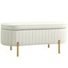 Banco de Armazenamento com Tampa Basculante e Espaço de Armazenamento, Capa de Tecido, Metal, Branco Creme+Dourado