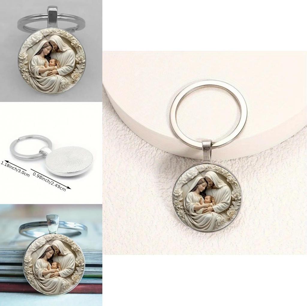 Religiöser Mutter Muster Glas Schlüsselanhänger Anhänger Mit Stilvollem Finish Für Sammler Und Accessoires