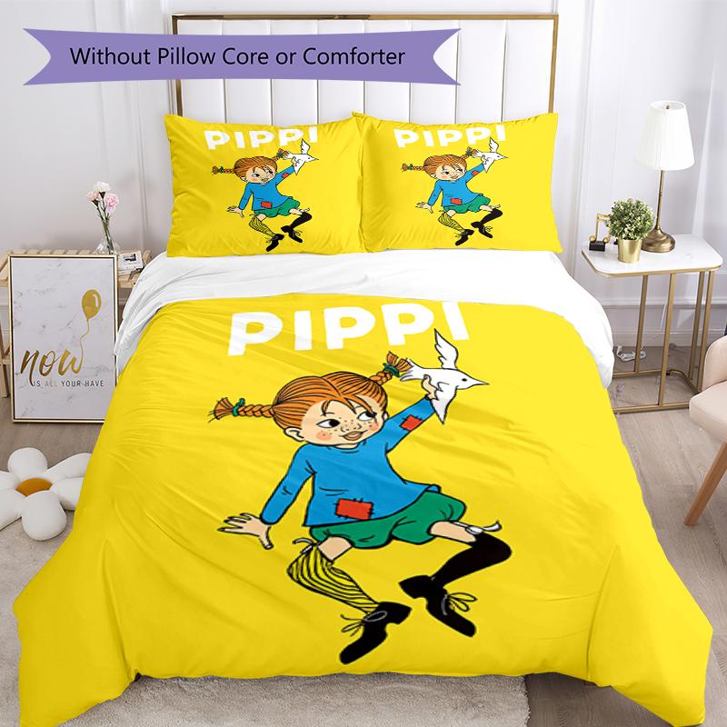 3pcs Pippi Longstocking Bedding Set Duvet Cover Closure Includes 1 Duvet Cover & 2 Pillowcases, Soft and Comfortable for All Seasons.