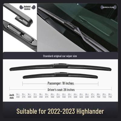 Toyota Highlander Frameless Wiper Blades 2022-2024 Models with 2024 Rubber Strips