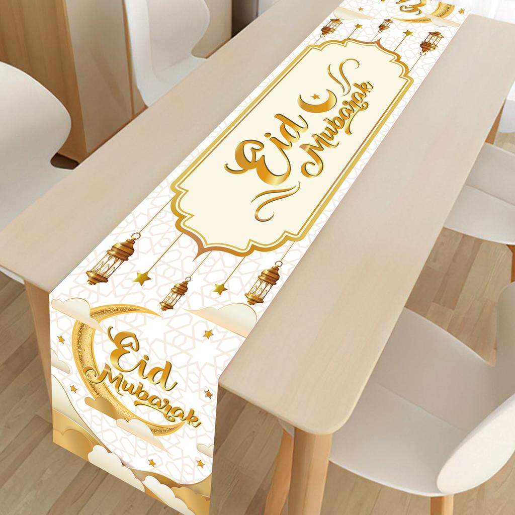 Ramadan Table Runner Eid Mubarak Polyester TableRunner Ramadan Decor for Home 2025 Ramadan Kareem Islamic Muslim Party Supplies
