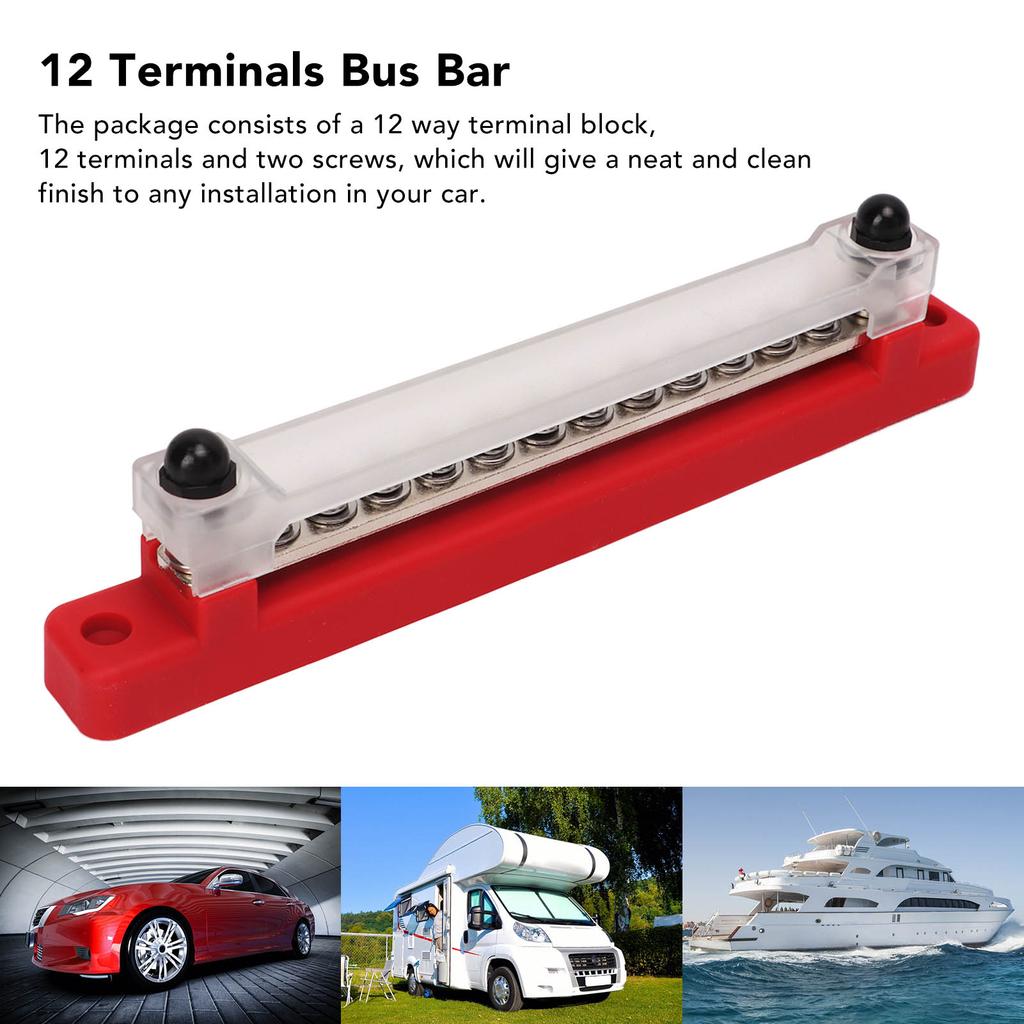 Bloc de Distribution d'Alimentation à 12 Bornes Jeu de Barres omnibus 2xBornes M6 12xVis M4 Boîtier de Borne de Batterie pour Voitures Camping-cars Bateaux Yachts